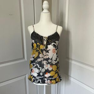 Vintage Y2K Gray Hollister Woven Trim Floral Tank Top M